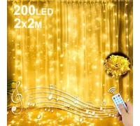 GAOUTO Cortina de Iluminacion LED de 2 m x 2 m: 200 ledes USB, IP44, resistente al agua, con 8 modos de luz y mando a distancia, temporizador, decoración interior para fiestas, Navidad, bodas