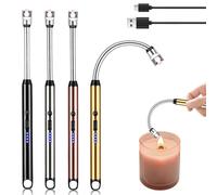 GAOUTO Encendedor Eléctrico: 4 Piezas Encendedor USB Recargable, Encendedor de Arco con Cuello Flexible, Resistente al Viento y a Salpicaduras, Para Uso Interior y Exterior (Plateado)