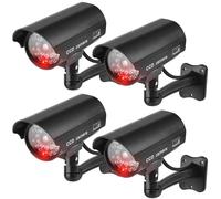 GAOUTO - Juego de 4 cámaras falsas, cámaras de videovigilancia con LED intermitente, cámaras falsas de seguridad, cámaras falsas para la vigilancia del hogar y la oficina, color negro