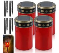 GAOUTO - Juego de 4 luces funerarias solares con piquete, velas de cementerio al aire libre impermeables con sensor de luz, 7 x 12 cm