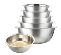 GAOUTO Juego de 5 cuencos de acero inoxidable en 5 tamaños (0,48 L, 0,9 L, 1,6 L, 2,05 L, 2,6 L, apilables, para servir, apto para lavavajillas)