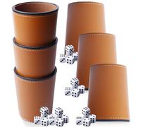 GAOUTO Juego de 6 vasos de piel sintética, 6 vasos de piel sintética y 30 dados (16 mm), juego de cubos de piel, vasos de dados silenciosos para juegos de dados de bar y fiestas