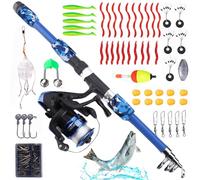 GAOUTO Juego de caña de pescar para niños: juego de caña de pescar con carrete de pesca y cebo, caña de pescar telescópica de fibra de carbono de 1,8 m, accesorios para niños