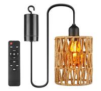 GAOUTO Lámpara de techo de ratán, E27, iluminación exterior con batería, pantalla portátil de ratán, estilo bohemio, lámpara colgante para exteriores, para patio, bar, jardín, terraza, salón