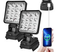 GAOUTO LED Lámpara de Trabajo: 2 Piezas, 27W Proyector LED Portátil, Carga USB, para Interiores y Exteriores (18V)