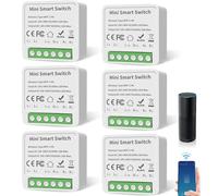 GAOUTO Lote de 6 módulos inteligentes - Mini interruptor Wi-Fi de 2 vías - Compatible con Alexa y Asistente de Google - Interruptor Smart Life - Se necesita conductor neutro