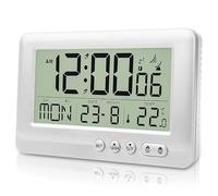 GAOUTO Radio despertador digital, con termómetro, despertador digital con dos alarmas, radio reloj con temperatura, retroiluminación, función de repetición, fecha, día de la semana, sin batería