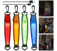 GAOUTO Set de 4: Bandas Reflectantes con Luz LED Recargable por USB, Impermeable, para Niños, Correr, Mochila (Rojo+Verde+Azul+Naranja)