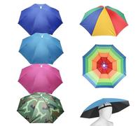 GAOUTO Sombrero de paraguas plegable, 360 ° contra los rayos UV, sombrero de sombrilla para adultos, cabeza paraguas con banda elástica para pesca, camping, actividades al aire libre, 4