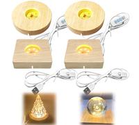 GAOUTO Soporte LED de Madera: 4 Piezas (3 Colores - 2 Redondos 8cm + 2 Rectangulares 7cm), Base de Luz USB para Esferas de Cristal, Vidrio, Joyas, Acrílico y Resina