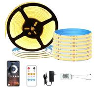 GAOUTO Tira LED COB de 5 m, control por aplicación, tira COB con mando a distancia, 3000 K, blanco cálido, tira de luz de 24 V regulable, blanco cálido, cinta de luz para casa, cocina, habitación,