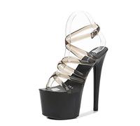 GAOword 17 Cm / 6.69 Pulgadas Plataforma De Punta Abierta para Mujer Tacón De Aguja Gladiador Sandalias con Hebilla De Tobillo Sexy Pole Dance Discoteca Fiesta Prom Tacones Altos,Negro,39 EU