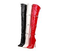 GAOword Botas De 15CM para Mujer, Tacón Alto, Charol, con Cordones, Botas por Encima De La Rodilla De 8 Pulgadas, Zapatos Sexis De Baile En Barra para Discoteca,Negro,42 EU