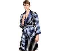GAOword Hombre de una Pieza de imitación de imitación camisón camisón de Manga Larga Delgada Albornoz de Albornoz a Rayas para Hombres,Azul,L