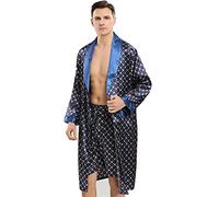 GAOword Traje de Dos Piezas de camisón de Seda de Manga Larga para Hombre de Primavera y Verano,Azul,M