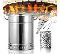 GAOXIAO Barril Asador de Carne Sin Humo Interior, Parrillas de Carbón Portátiles Grandes, Inoxidable de Barril, 360° Sin Humo para Exteriores, Ahumador para Barbacoa Silver Small (22 skewers)