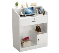 GAOXIAO Mostrador de Recepción Pequeño, Mostrador Frontal Mesa de Recepción Moderna Mostrador de Caja con Cajón con Cerradura, Mostrador Minorista para Tienda Salón Vestíbulo White 80 x 40 x 110cm