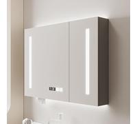 GAOXIONG Botiquín Moderno con luz LED, gabinete de Espejo Moderno con Brillo de luz y Ajuste de Color, botiquín de baño con tocador con luz de Espejo, para baño y Cocina (Gris Claro, 70 x 70 cm)