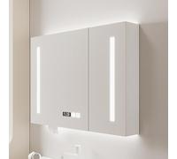 GAOXIONG Botiquín Moderno con luz LED, gabinete de Espejo Moderno con Brillo de luz y Ajuste de Color, botiquín de baño con tocador con luz de Espejo, para baño y Cocina (Blanco cremoso, 70 x 70 cm)