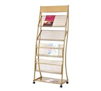 GAOXIONG Expositor de folletos de Suelo de 4 Niveles con Ruedas, Expositor de folletos, Expositor de información de Metal de Alta dureza, Expositor móvil para periódicos y revistas (Dorado)