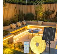 Gaoxun Tira LED Exterior Solar 15m, Flexible Luces Exterior Adhesiva con Control Remoto, Regulable, 8 Modos, IP68 Impermeable, 15 Metros 960 LED Lámparas Solares para Café, Terraza, Blanco Cálido