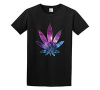 GAOYEA Galaxy Weed Leaf Marijuana Galaxy Leaf Popular Graphic Top Unisex 100% Cotton Short-Sleeve T-Shirts Black L