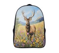 GAOYUCHUN Deer in Flower Mochila Infantil 3D, Estuche Escolar Y Bolsa Mochilas Escolares Para Niñas Y Niños Material Escolar Vuelta Al Cole De 40x28x16cm