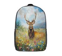 GAOYUCHUN Deer in Flower Mochila Para Niñas Moda Mochila Escolar Gran Capacidad Kawaii Mochila Escolar Con Lindos Colgantes De Mochila Impermeable Para Niñas 17inch