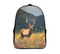 GAOYUCHUN Deer in Flower Mochila Para Niñas Moda Mochila Escolar Gran Capacidad Kawaii Mochila Escolar Con Lindos Colgantes De Mochila Impermeable Para Niñas 40x28x16cm