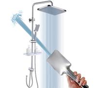 GAOZHI Columna de ducha sin mezclador de acero inoxidable columna ducha hidromasaje Set con 30 × 20 cm cuadrado alcachofa y 2 tipos de chorro, alcachofa porta objetos, estante ajustable, barra de
