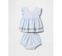 Gap Gap - Conjunto de top con manga corta con volantes y cuello en uve con short de bebé niña. Azul claro Talla 3-6 meses