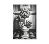 GAPKJGTS Lienzo decorativo con diseño de Cockapoo en el inodoro y lectura, 50 x 75 cm