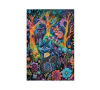 GAPKJGTS Póster de lienzo con diseño de gatos juguetones explorando un bosque mágico, decoración de dormitorio, paisaje, oficina, habitación, regalo, 40 x 60 cm