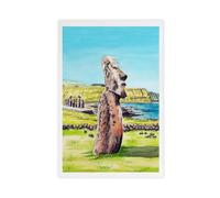 GAPKJGTS Póster de lienzo con diseño de isla de Pascua de Moai, acuarela, Chile Rapa Nui, decoración de dormitorio, paisaje, oficina, habitación, regalo, 12 x 18 pulgadas (30 x 45 cm)