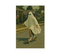 GAPKJGTS Póster de lienzo de Skater Ghost Whimsical Spooky Street para decoración de dormitorio, paisaje, oficina, habitación, regalo, 50 x 75 cm