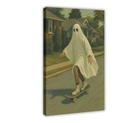 GAPKJGTS Póster de lienzo de Skater Ghost Whimsical Spooky Street para decoración de dormitorio, paisaje, oficina, habitación, regalo, 50 x 75 cm