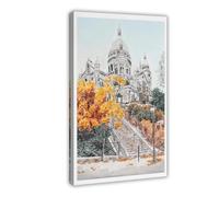 GAPKJGTS Sacre Coeur Paris Fall Montmartre - Lienzo de acuarela para decoración de dormitorio, oficina, habitación, regalo, 24 x 36 pulgadas (60 x 90 cm)