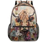 Garabato De Vaca, Flores Y Mariposas Mochila Informal Antirrobo Mochila Del Ordenador Gran Capacidad Mochilas Para Vuelta Al Cole Viaje Trabajo 29X40Cm