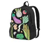 Garabato de verduras sobre fondo oscuro,Mochila con bolsillos, mochila informal para el día a día, resistente al agua, ideal para la escuela, viajes