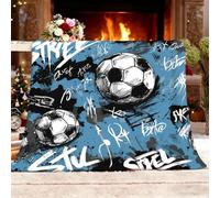Garabatos de Deportes de FúTbol Manta de Reversible Franela Polar L 100x130 cm para Sofá y Cama Individual, Azul Claro Manta Sofá Invierno de Franela Caliente Suave y Ligera para Niños Ado Adultos