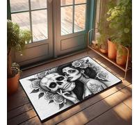 Garage Accessories For Man Cave Day Of The Dead Roses and Skulls Felpudo de bienvenida para puerta de casa Emo decoración de habitación (40 x 60 cm)