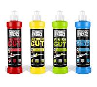 Garage Freaks Car Polish Complete Set: Pulidor de Lijado Corte Grueso 250ml + Removedor de hologramas de Corte Medio 250ml + Pulidor de Alto Brillo de Corte Final 250ml + Protector de Carnauba 250ml