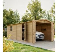 Garaje de Madera Natural - cobertizo en Pino/Abeto - A222x616x324 cm / 18 m² - Construcción Paneles - Taller de jardinería - Almacén de automóviles, cobertizo para Herramientas-TIMBELA M102