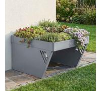 Garaje para robot cortacésped con jardinera HWC-P41, techo refugio cortacésped, metal, 40 x 60 x 70 cm, gris