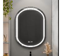 ["Garantía de 2 Años] Espejo Ovalado LED 50X80Cm VETRO Táctil, Regulable, Marco Negro, : E15S/50X80"