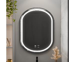 ["Garantía de 2 Años] Espejo Ovalado LED 50X80Cm VETRO Táctil, Regulable, Marco Negro, : E15S/50X80"
