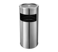 Garbage Can - Large Dustbin with Ashtray, 30L Outdoor Stainless Steel Garbage Can Trash Bin with Built-In Ashtray | Stainless Steel Round Vertical Trash Cans for Bathroom, Patio, Garden, Porch,