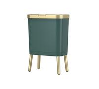 Garbage Can Light Luxury Platinum Trash Can Household Living Room High-Foot Trash Can with Lid Large Capacity Pressure Ring Paper Waste Basket 3.96Gallon Trash Can (Color : Green)
