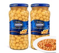 Garbanzos cocidos Extra, Ideal como guarnición, plato principal o en ensaladas, Conservar en lugar fresco y seco, Peso neto 570 g, Peso escurrido 400 gr, Formato tarro de cristal, 2 Unidades