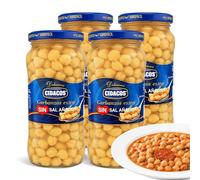 Garbanzos cocidos Extra sin sal, Ideal como guarnición, plato principal o en ensaladas, Conservar en lugar fresco y seco, Peso neto 570 g, Peso escurrido 400 gr, Formato tarro de cristal, 4 Unidades